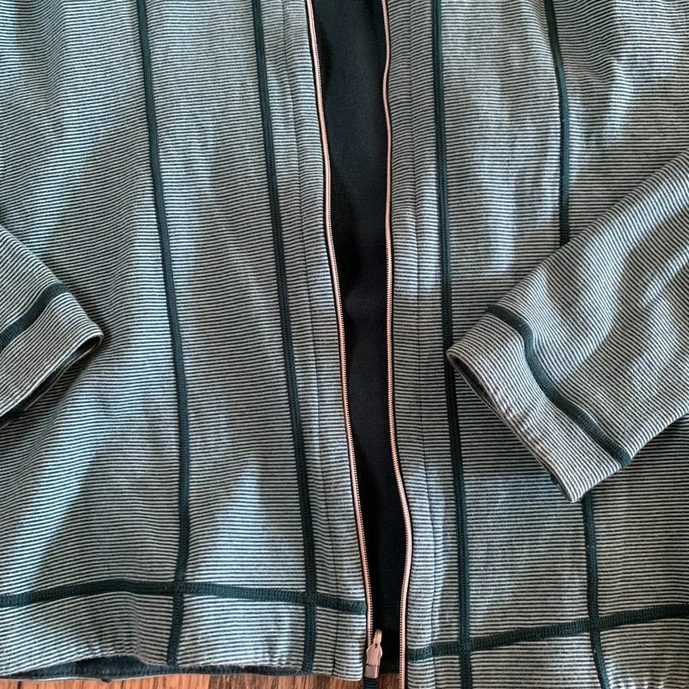 Ladies Teal Solid/ Teal Striped Reversible Long Sleeve Jacket withFull Zip - Picture 7 of 7
